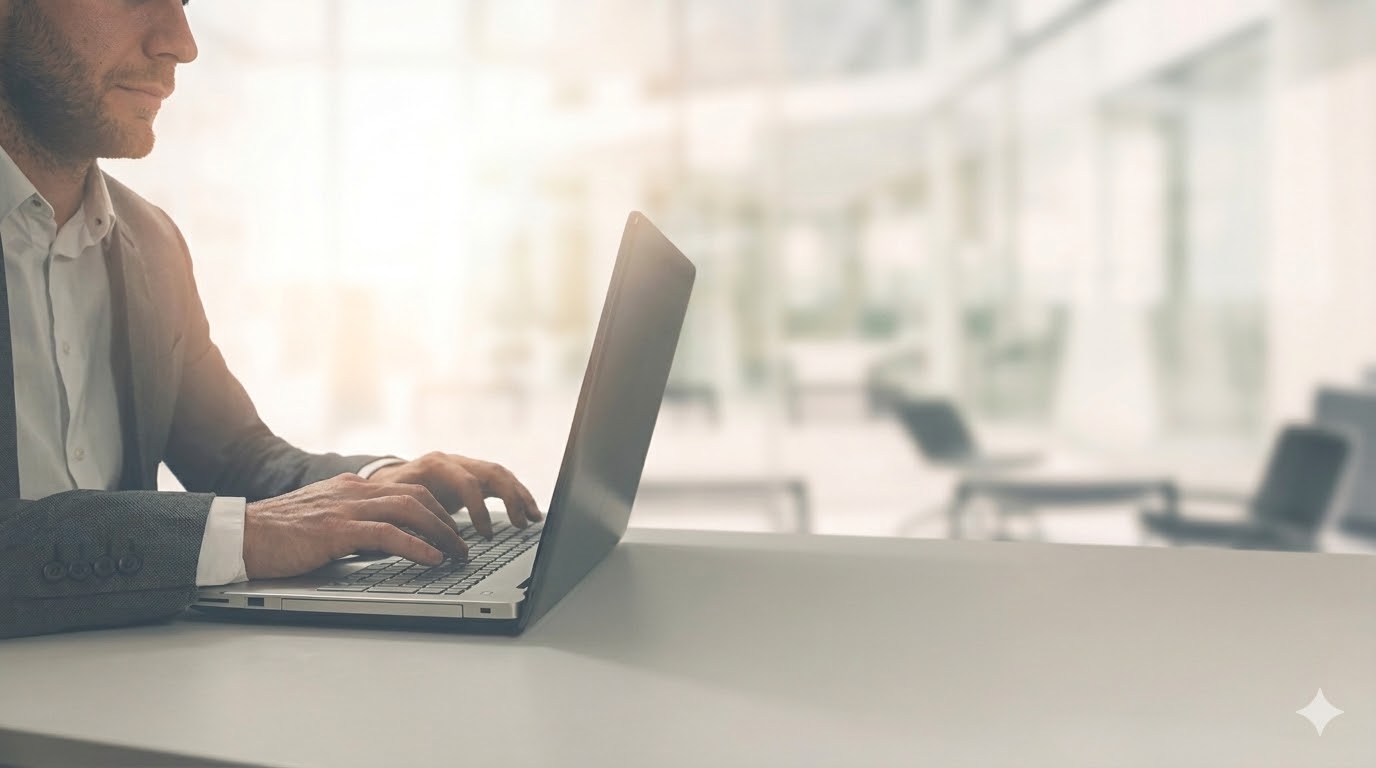 Professional working at laptop in modern office